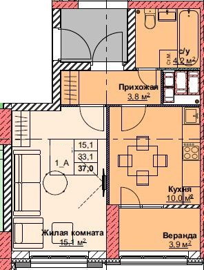 Доступные планировки в ЖК Каштановый двор, 37,0 м2